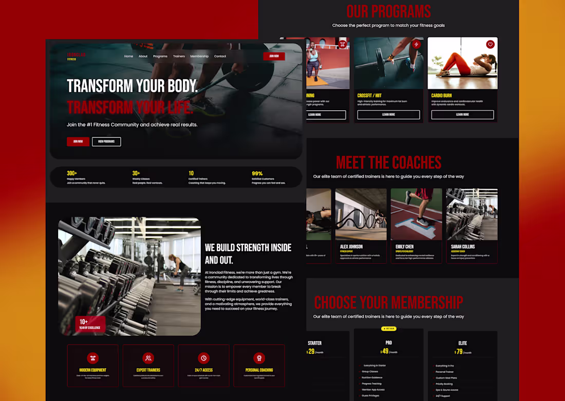 Cover image for Ironclad Fitness — Full Website Design for a Premium Gym Brand