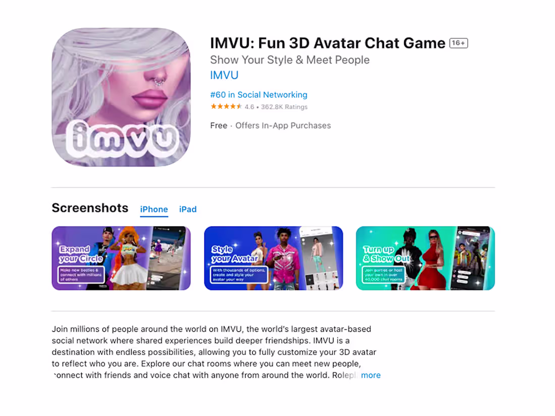 Cover image for  IMVU Mobile

Goal
Bring IMVU’s 3D