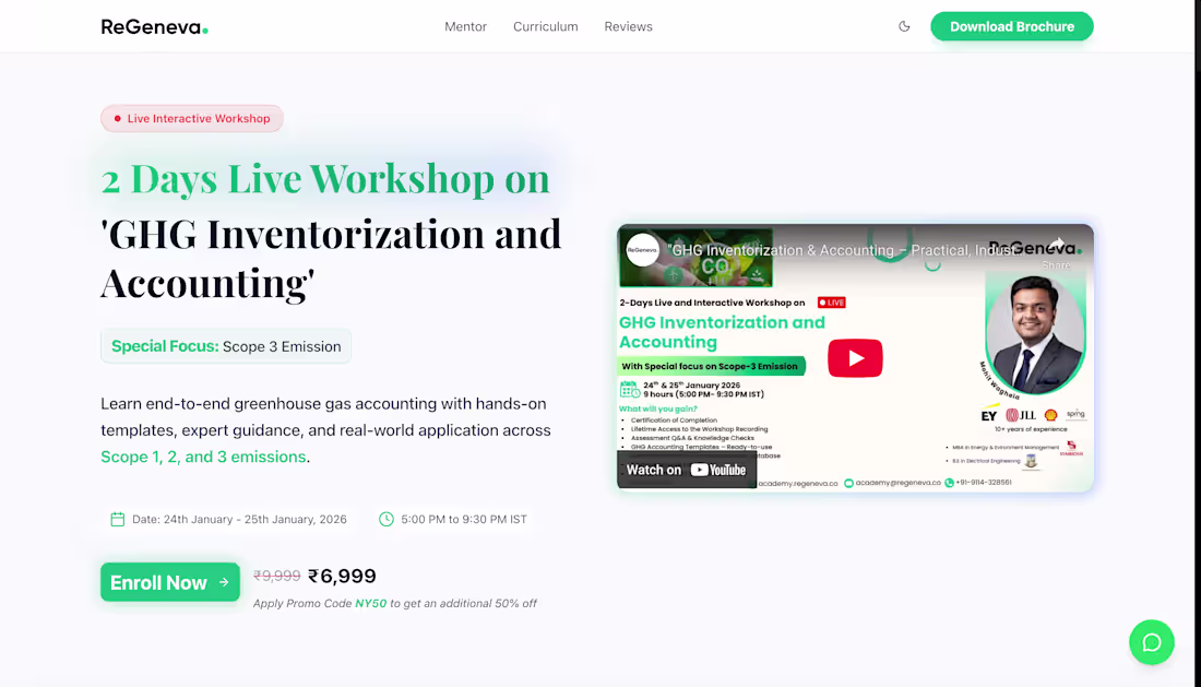 Cover image for Marketing landing page for Regeneva workshops showcasing sus...