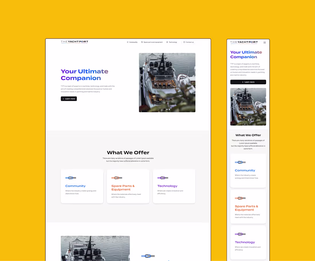 Cover image for The Yacht Port: Classy landing page
