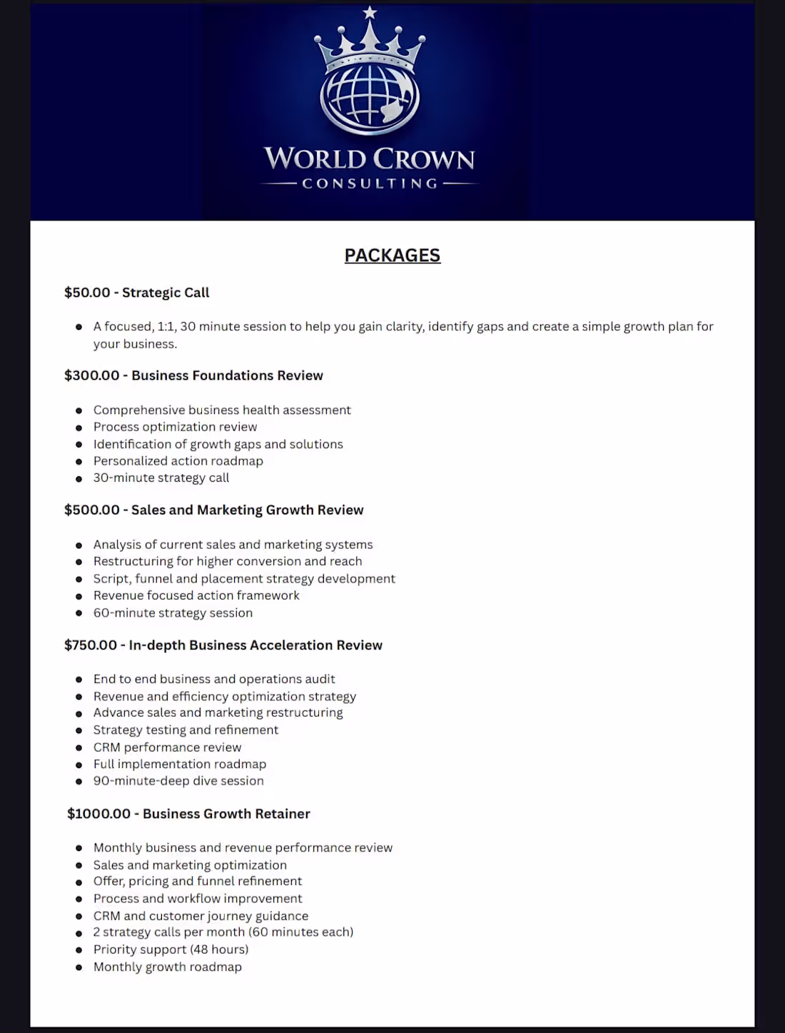 Cover image for Affordable Packages @ World Crown