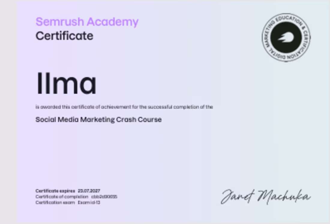 Cover image for Completed the Semrush Social Media
