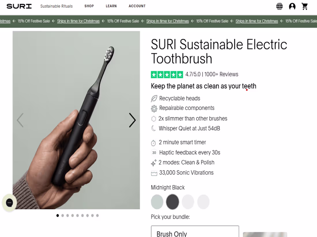 Cover image for Product Page Design for SURI - Sustainable Electric Toothbrush