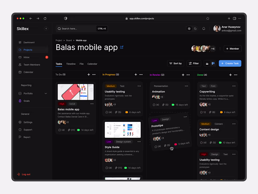 Cover image for Skillex Task Management Dashboard Concept - dark mode