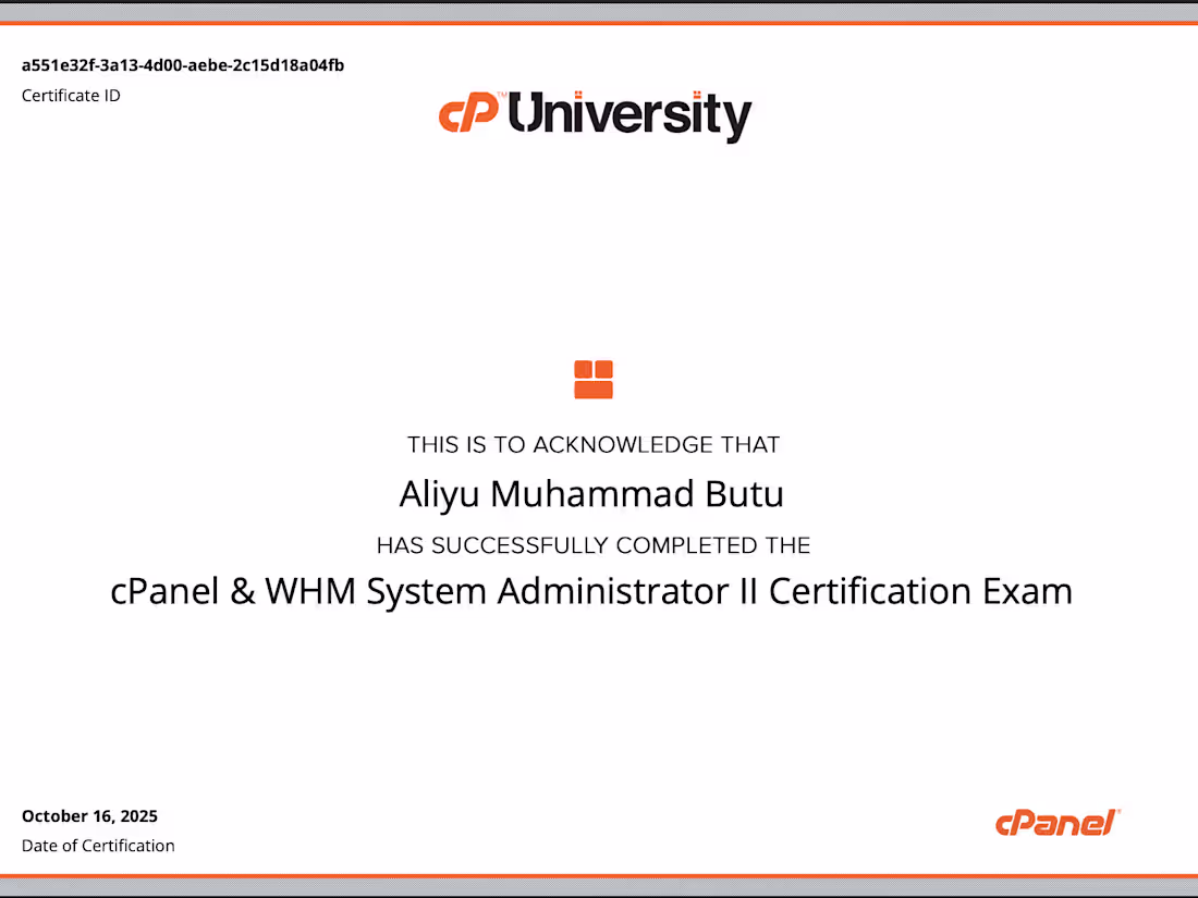Cover image for cPanel & WHM Systems Administrator II Certification Exam