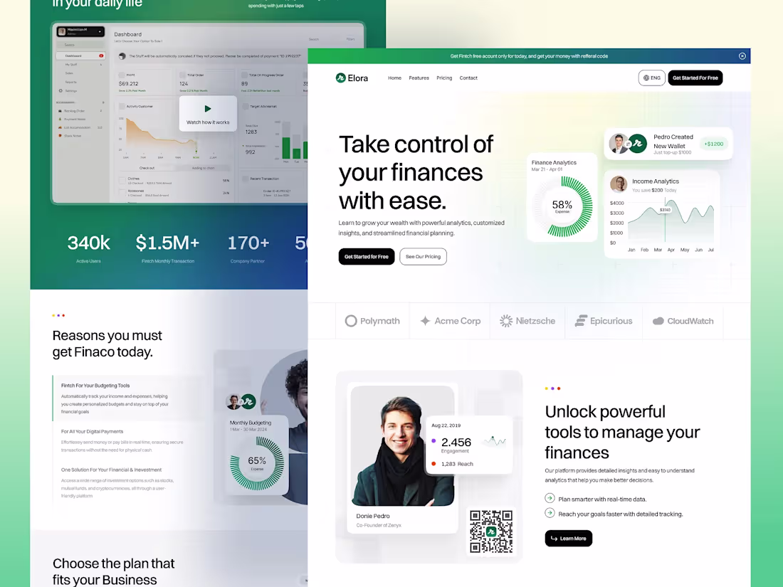 Cover image for Finance Management SaaS Landing Page UI Helping users take c...