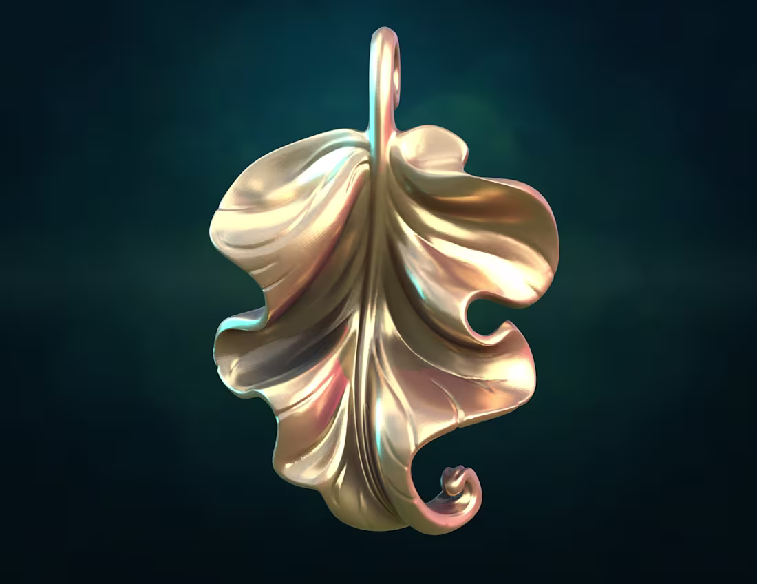 Cover image for Print ready Leaf pendant. Blender. STL. Render in Cycles.