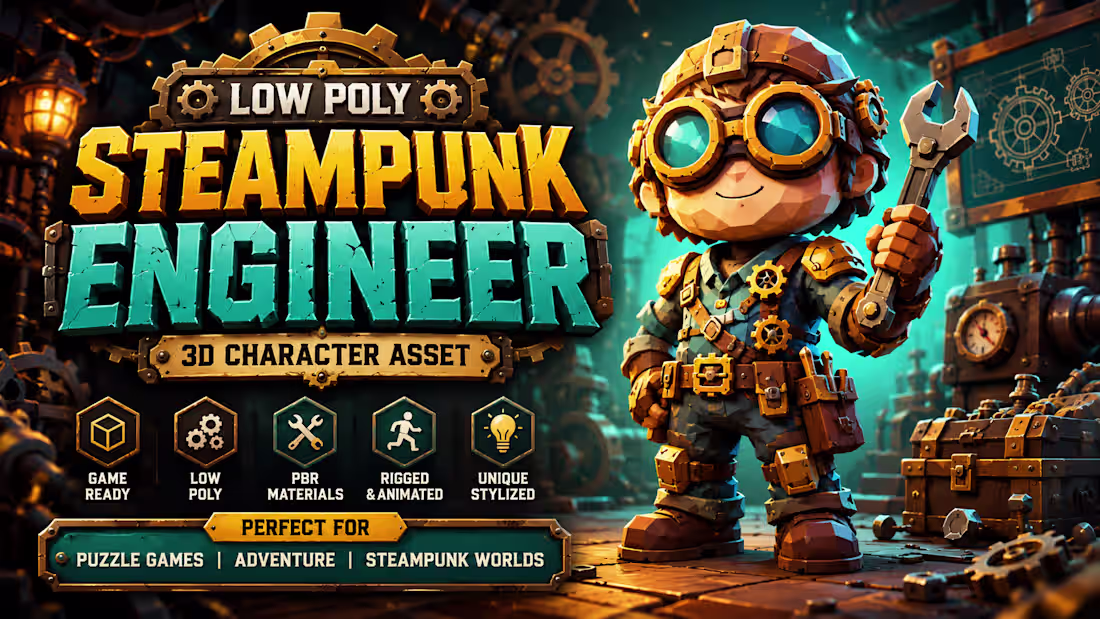 Cover image for Stempunk Engineering Low poly Charcter