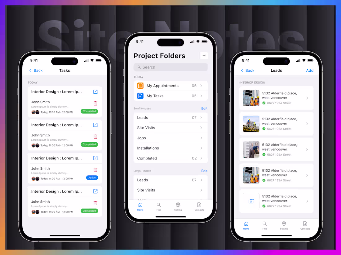 Cover image for SiteNote App: UI/UX Design | Mobile App Design
