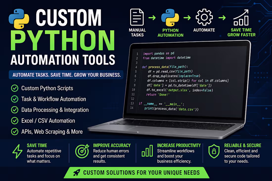 Cover image for I will build custom Python automation tools for your business