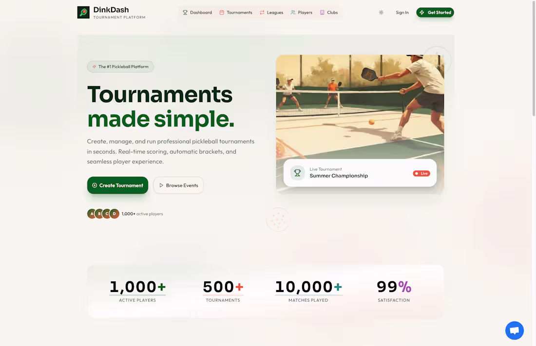 Cover image for DinkDash - Professional pickleball tournament management pla...
