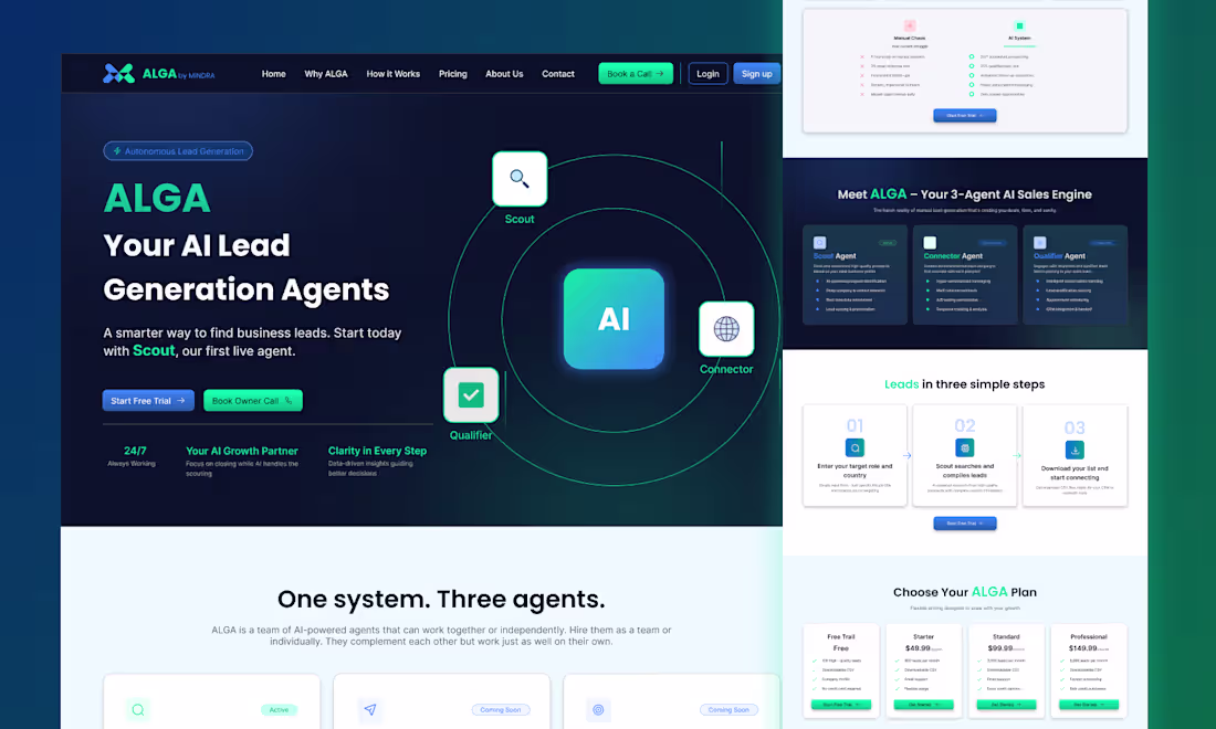 Cover image for ALGA by MINDRA — AI SaaS Website Design