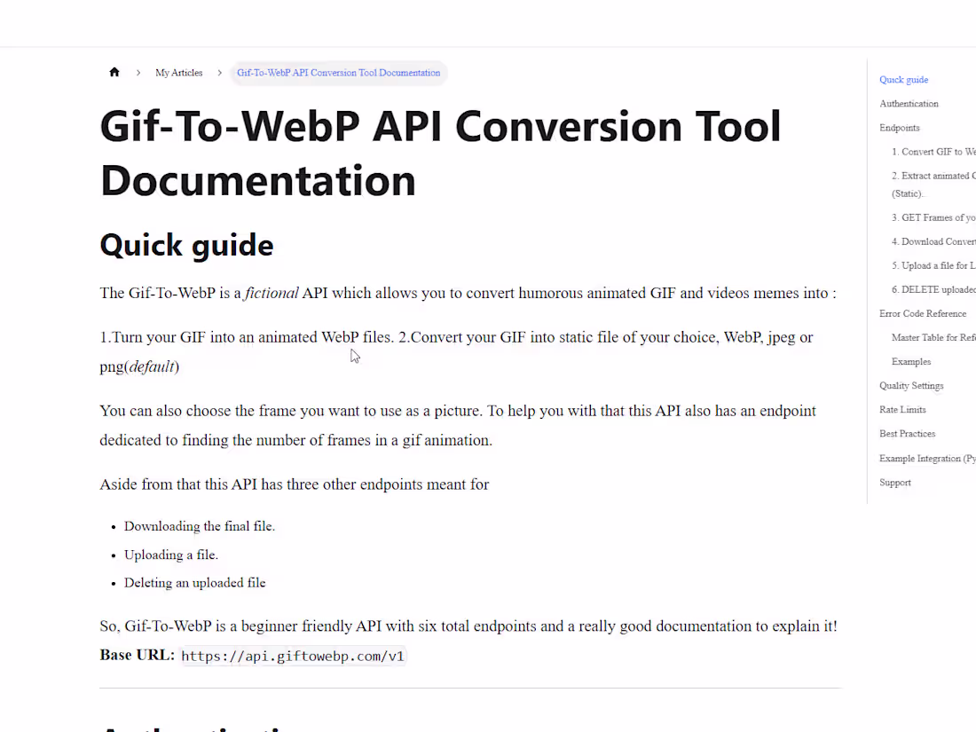 Cover image for A fictional API Document with