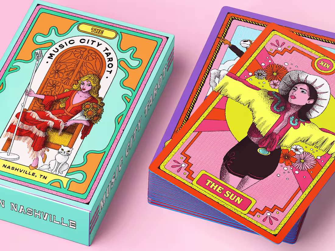 Cover image for Nashville-Themed Tarot Deck Illustration + Packaging Design