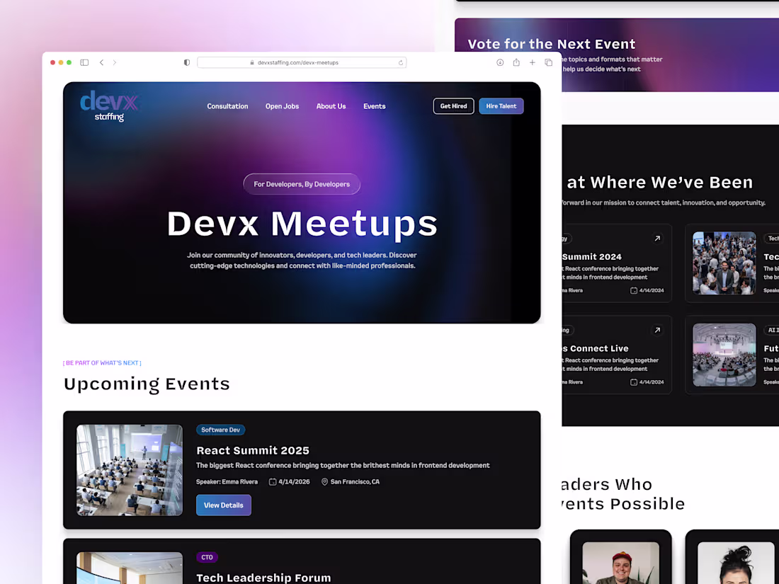 Cover image for DevX Meetups Landing Page