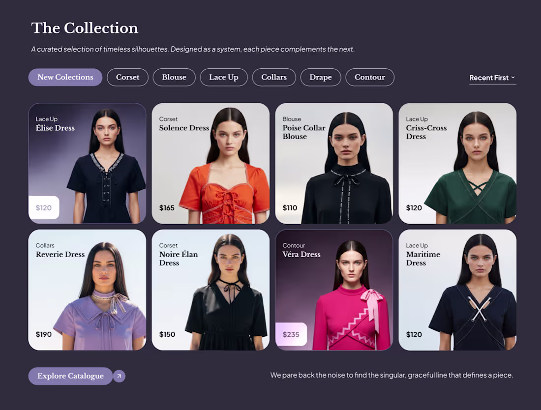 Cover image for The Collection section with this featured items and simple f...