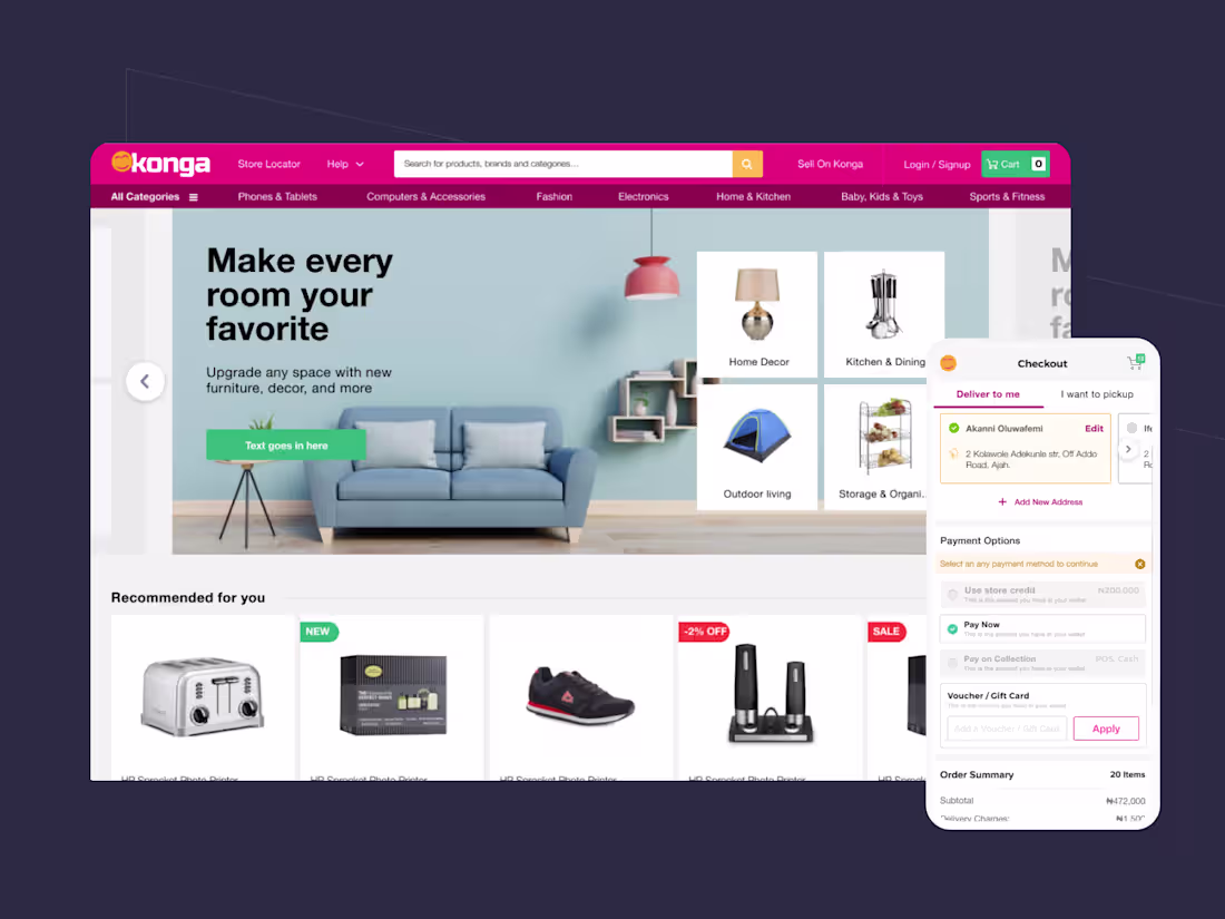 Cover image for User Research, Design & Prototyping for E-commerce ( konga )