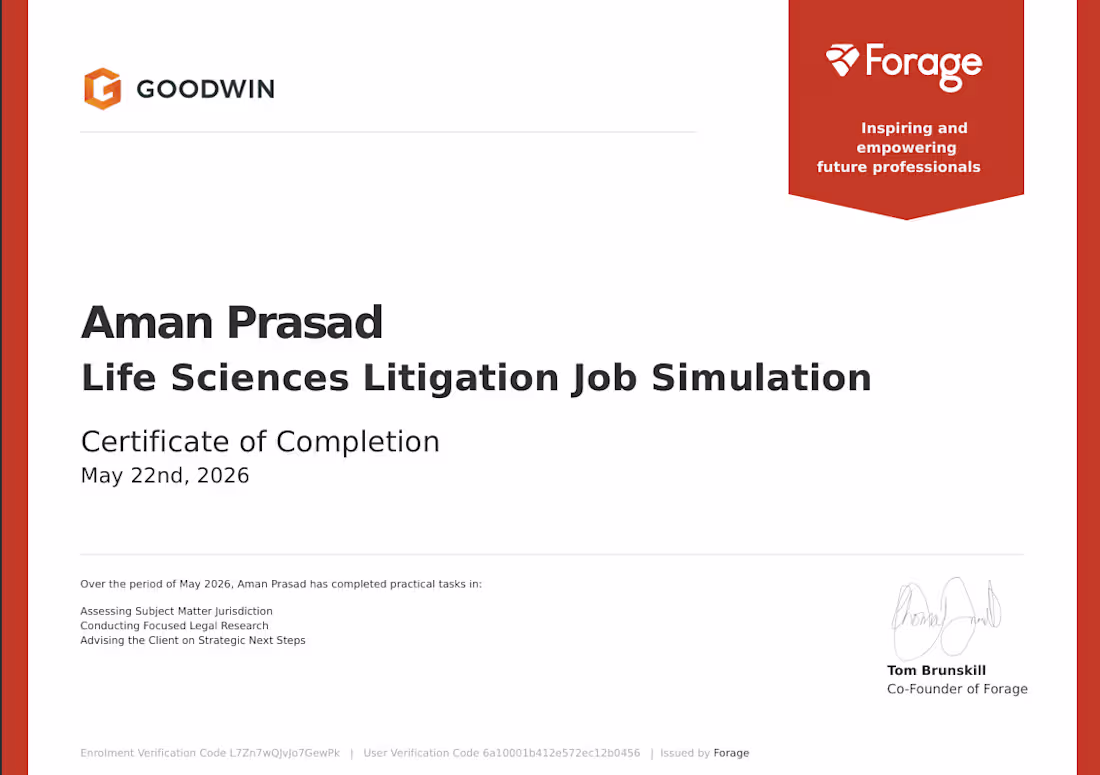Cover image for 
Worked as Junior litigate associate