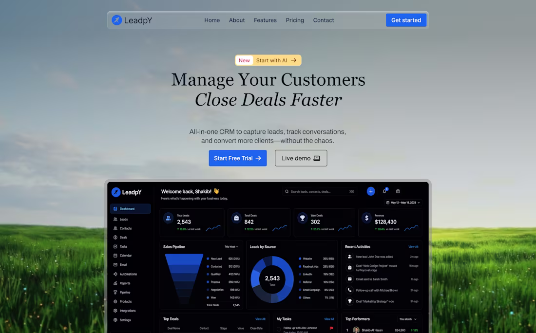 Cover image for LeadpY SaaS CRM :Hero section