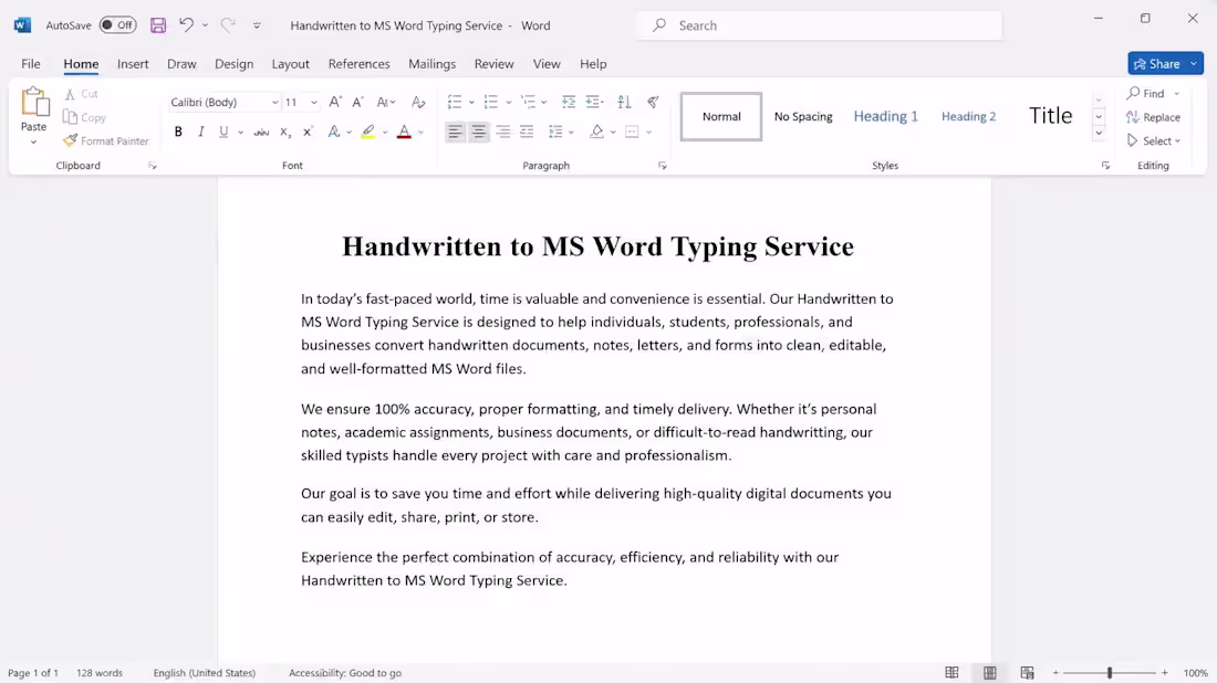 Cover image for MS word typing service