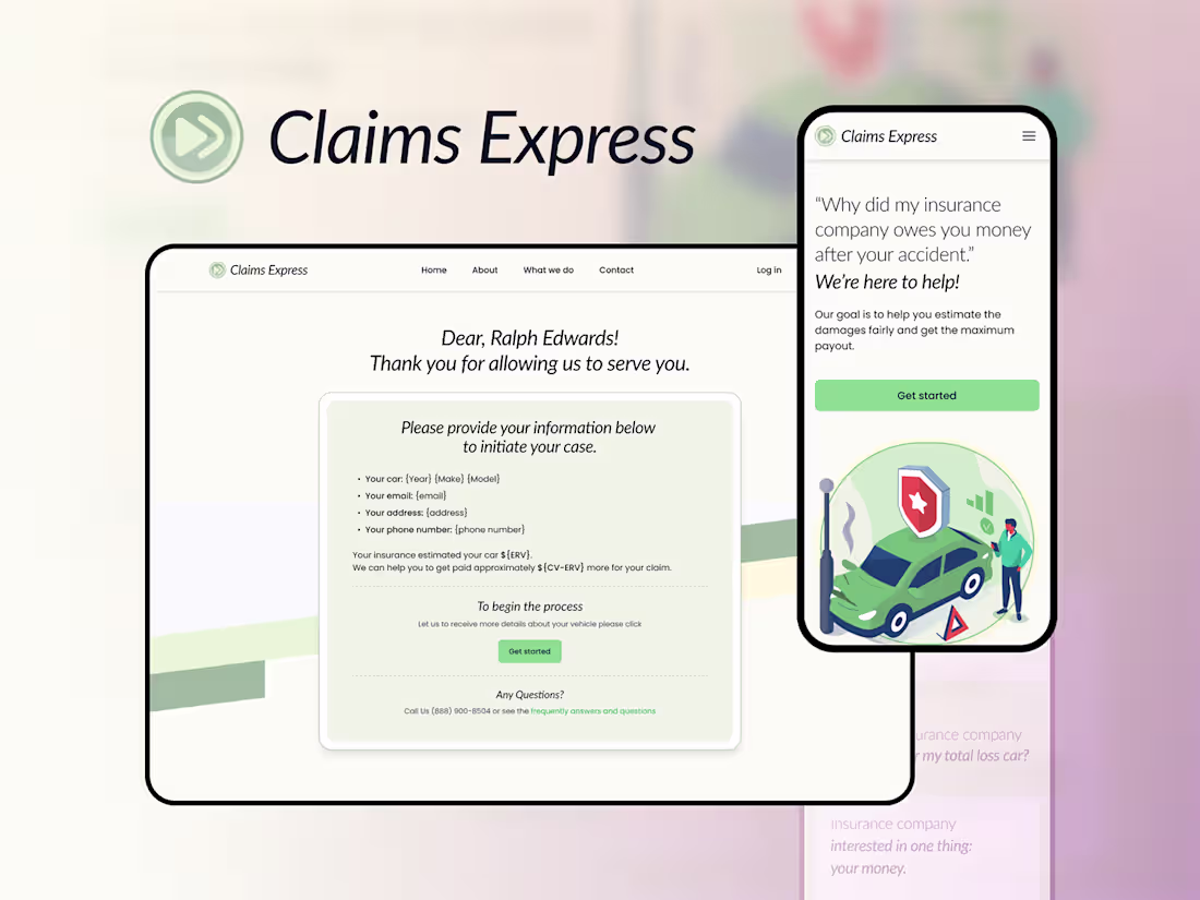 Cover image for Claims Express - Landing page on Behance