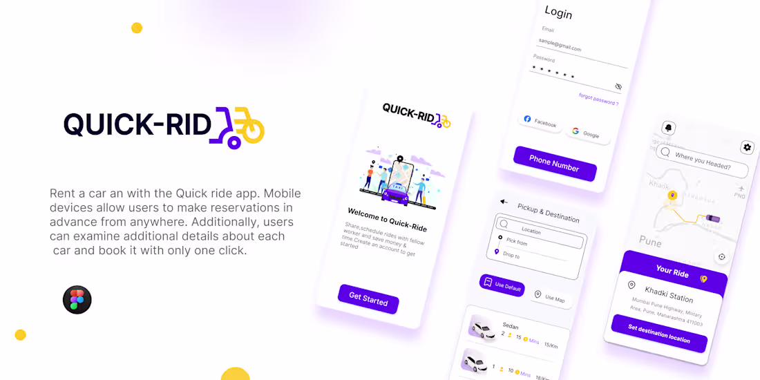 Cover image for Quick-Ride car pooling app :: Behance