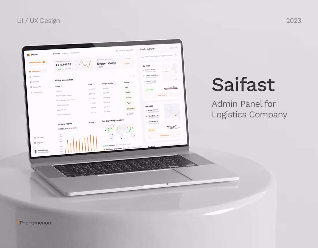 Cover image for ↗️ SAIFAST - LOGISTIC WEB APP DASHBOARD UI DESIGN
