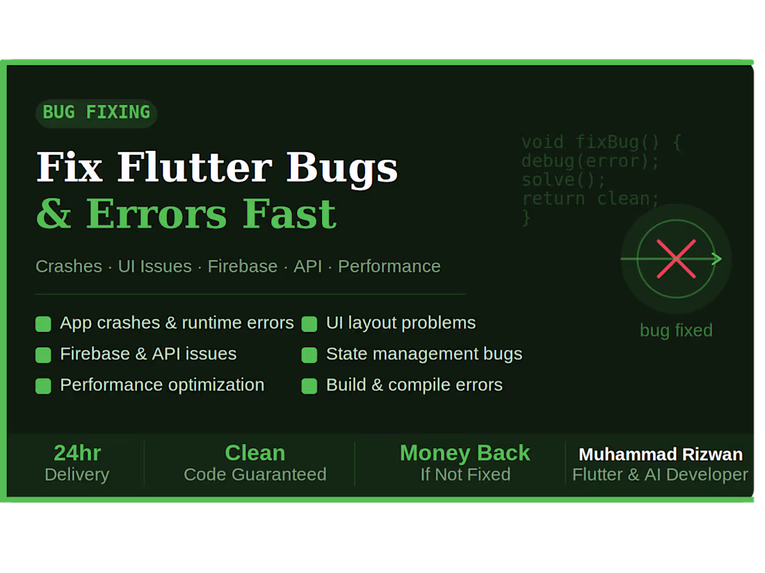 Cover image for Flutter Bug Fixing & Error Resolution