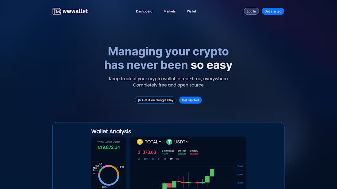 Cover image for Crypto tracking web app wwwallet landing page 
