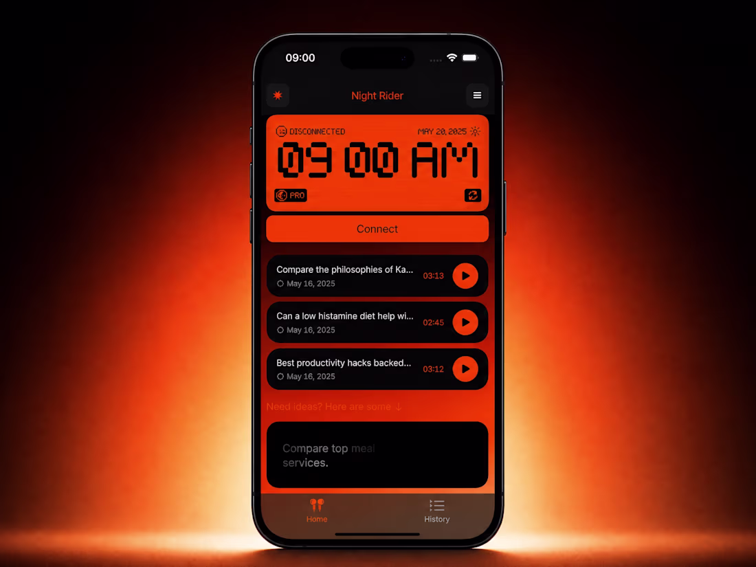 Cover image for Night Rider – AI Researcher App Development