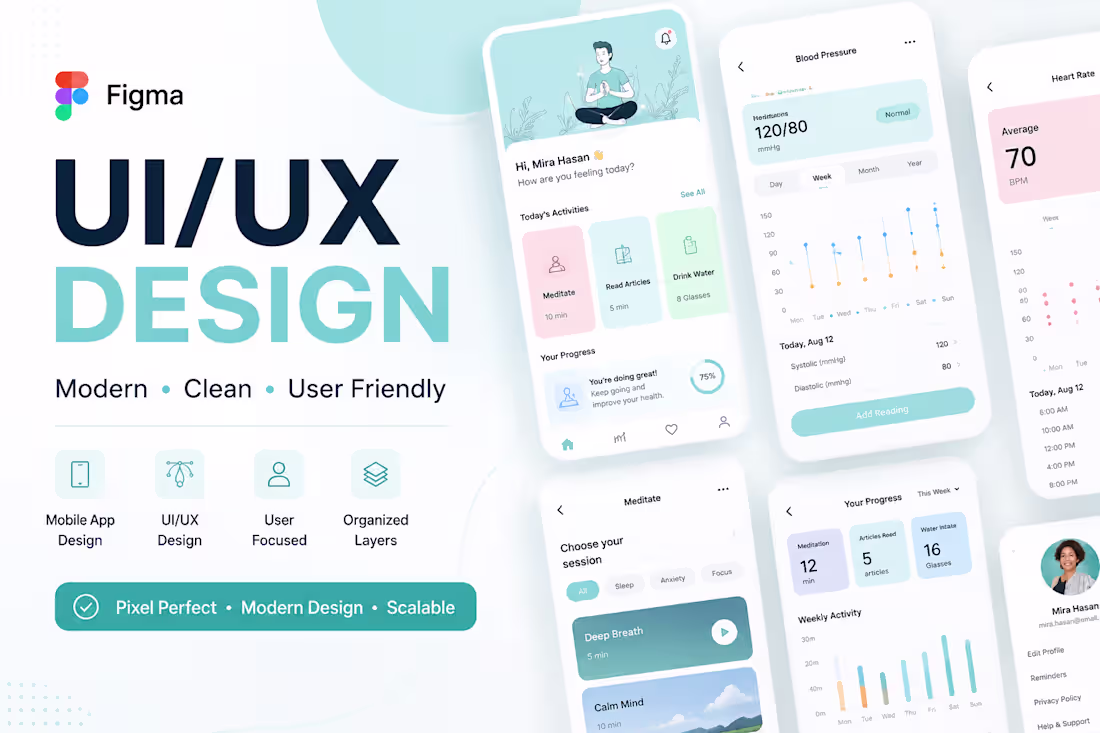 Cover image for Mental Health & Healthcare Mobile App UI Design