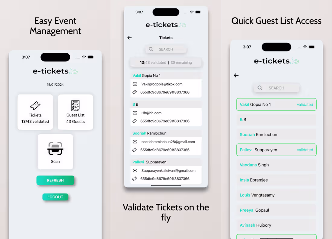 Cover image for E-Tickets, QR ticket scanner app for fully managed show and even