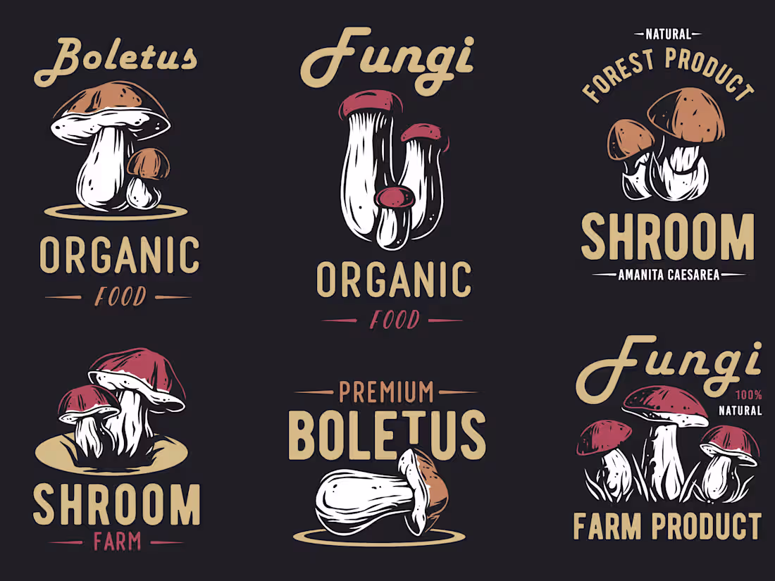 Cover image for Set of vintage mushroom-themed badge