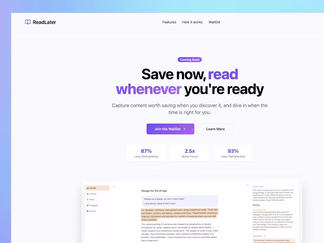 Cover image for ReadLater app landing page
