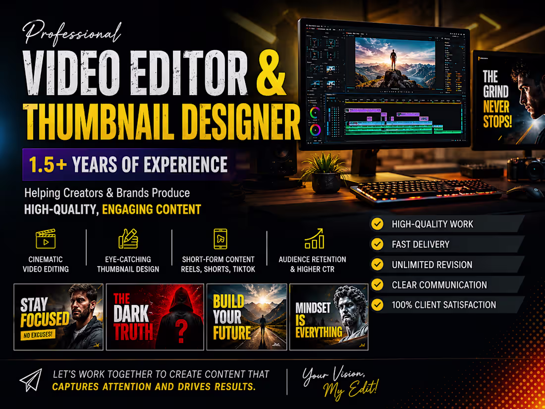 Cover image for PROFESSIONAL YOUTUBE THUMBNAIL DESIGNS AND VIDEO EDITS