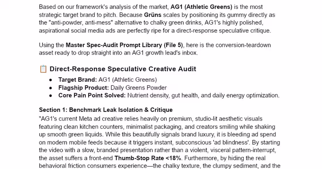 Cover image for Direct-Response Creative Audit for AG1