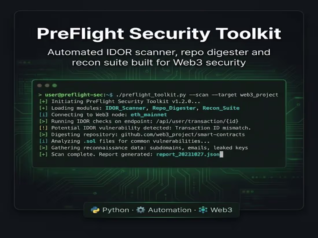 Cover image for PreFlight Security Toolkit Description: Built an automated