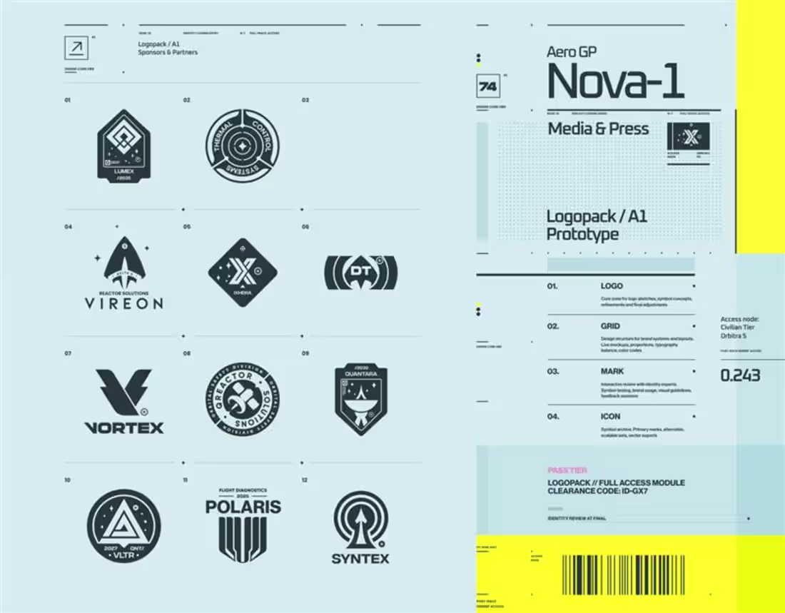 Cover image for Here's some early brand identity work for the NOVA-1 jet rac...