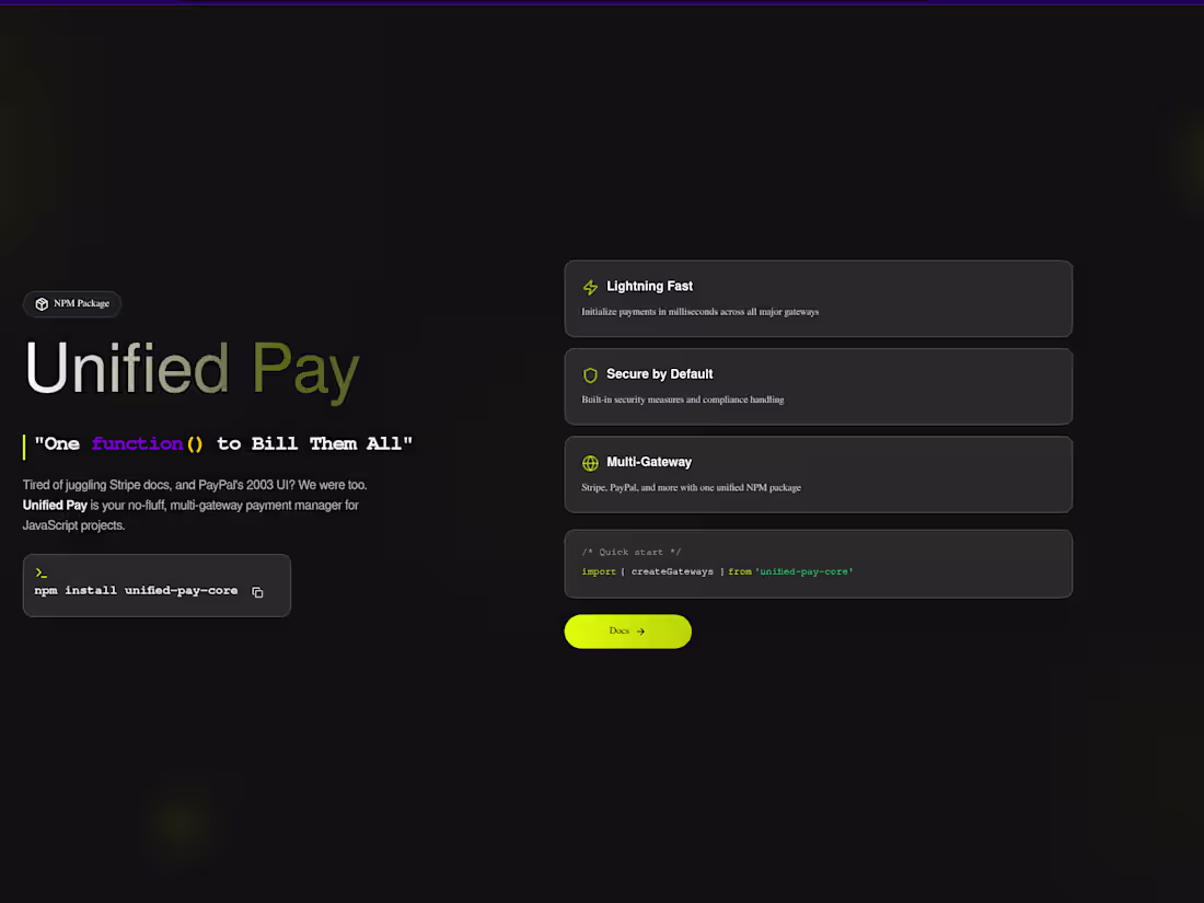 Cover image for Unified Pay – Node.js Payment Library