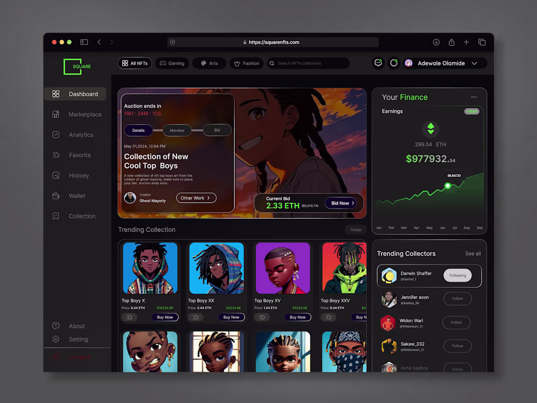 Cover image for SQUARE is a modern NFT marketplace dashboard designed for di...