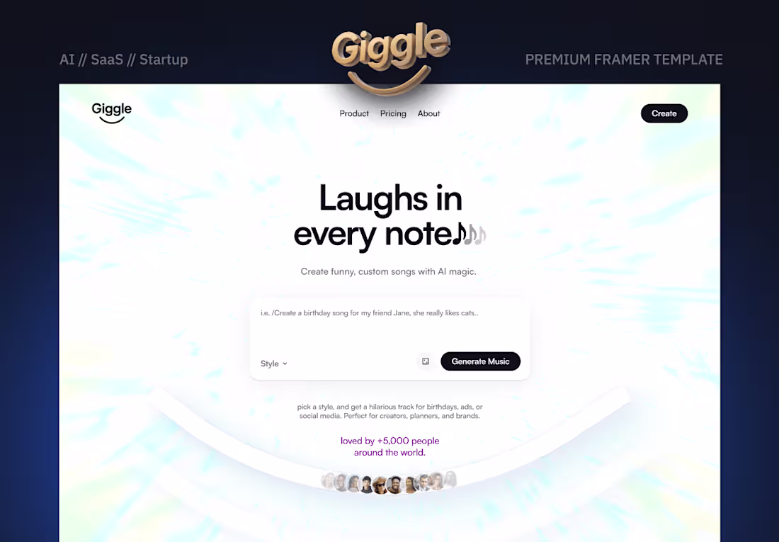 Cover image for Giggle: Playful Framer Template for AI SaaS