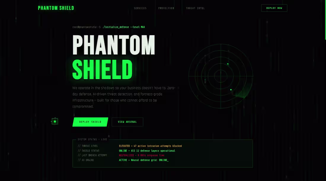 Cover image for Phantom Shield — Cybersecurity Landing Page