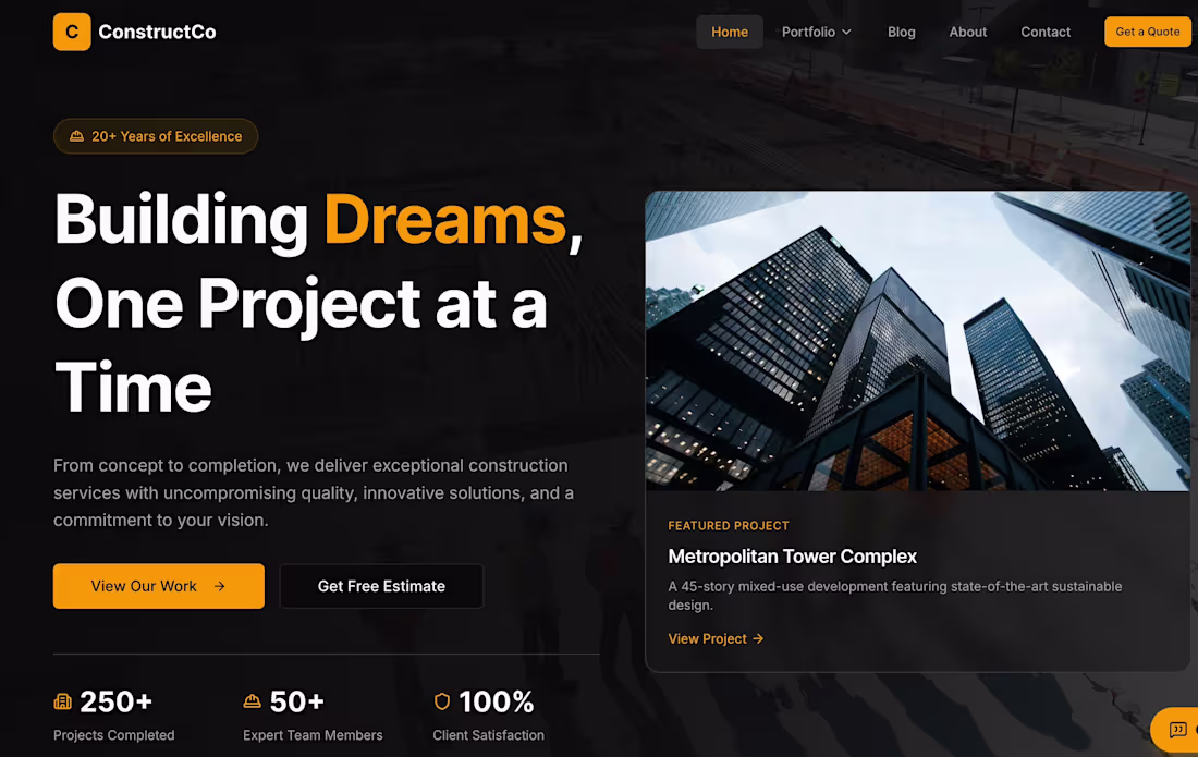 Cover image for ConstructionCo. 

Building Dreams, One Project