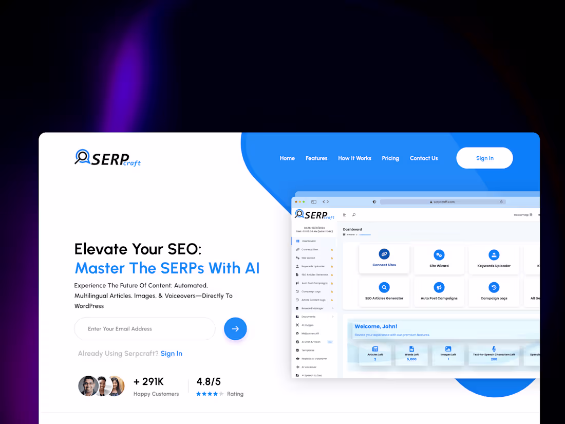 Cover image for SerpCraft: A SaaS landing page built with Elementor pro