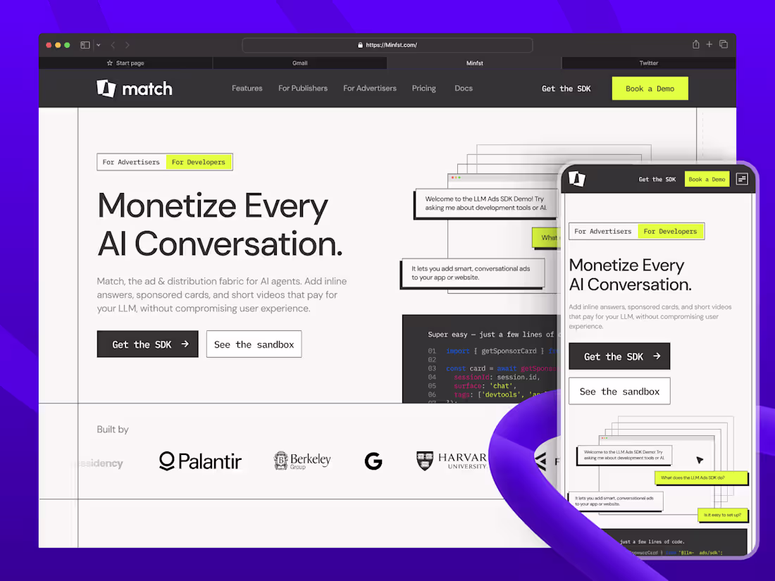 Cover image for Match AI SDK Landing Page Design