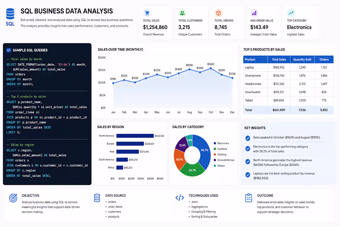 Cover image for Title: SQL Business Data Analysis
Description:
Performed