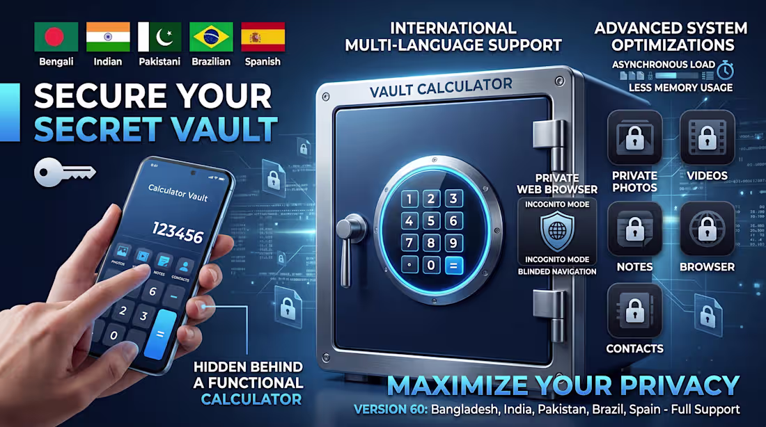 Cover image for Android app, file vault calculator.
