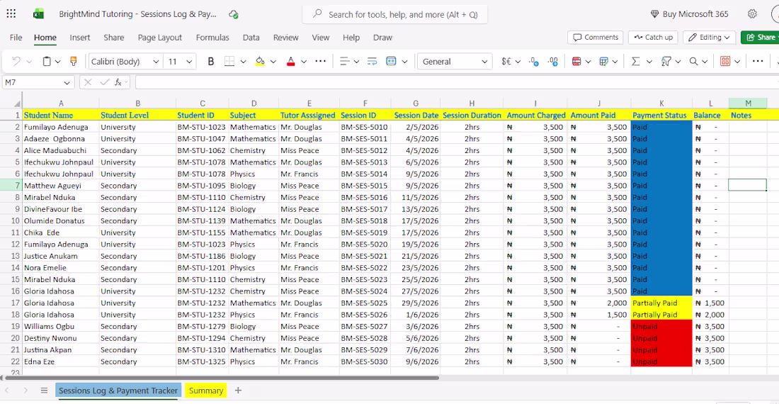 Cover image for Sessions log & payment tracker
