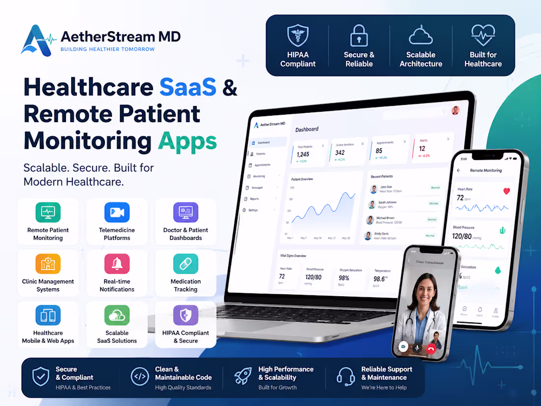 Cover image for I will develop healthcare saas and remote patient monitoring app