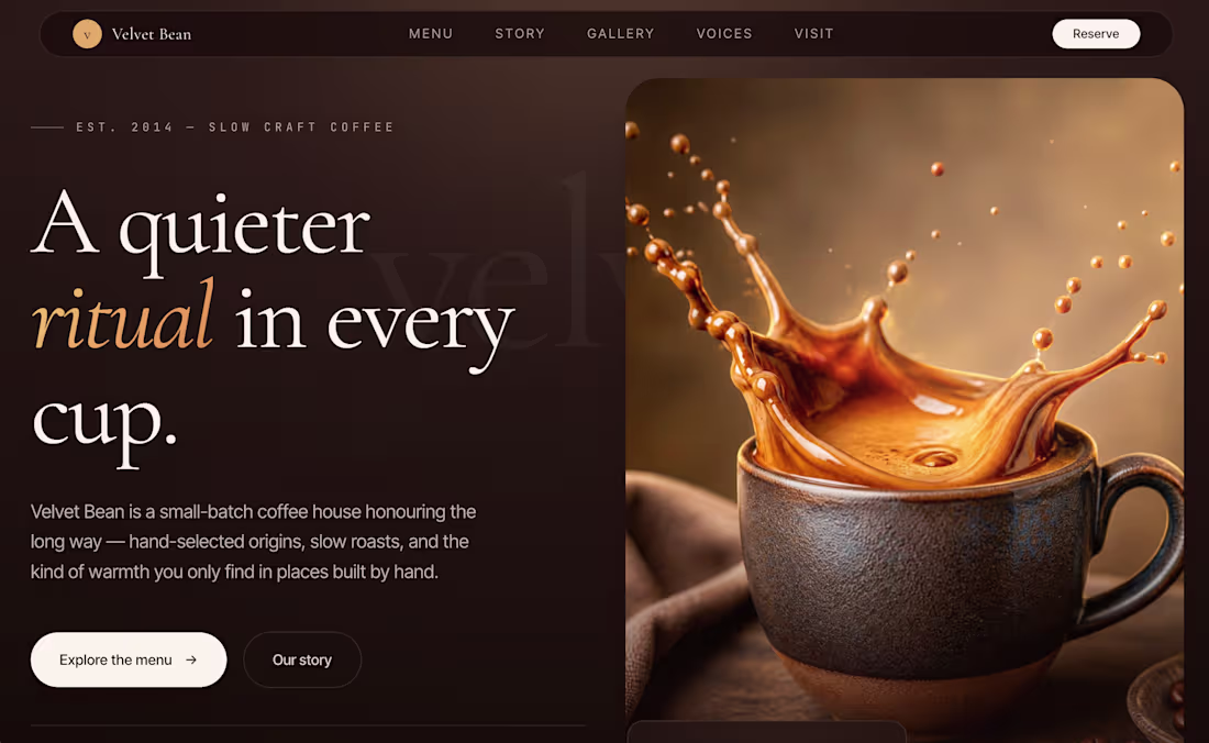 Cover image for Velvet Bean
A modern coffee shop